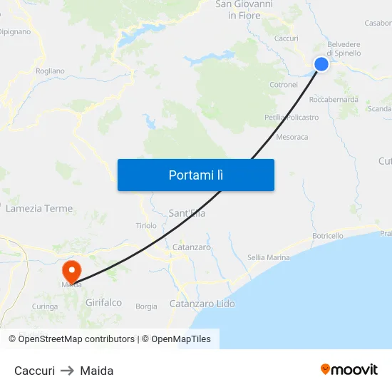 Caccuri to Maida map