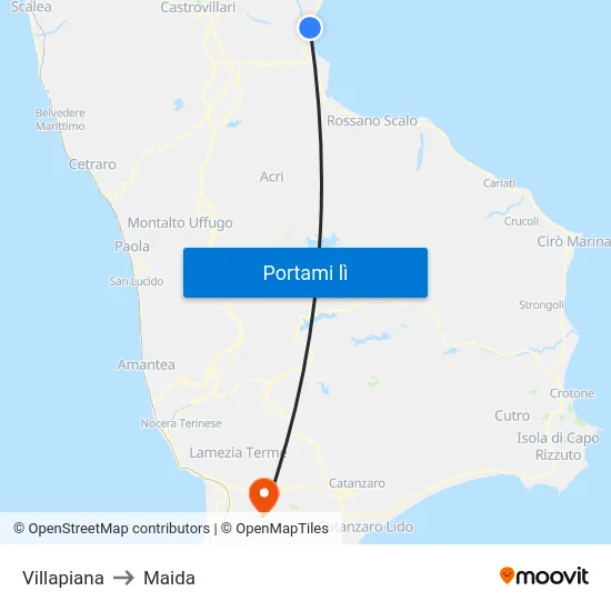 Villapiana to Maida map
