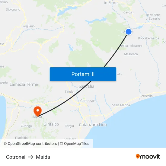 Cotronei to Maida map