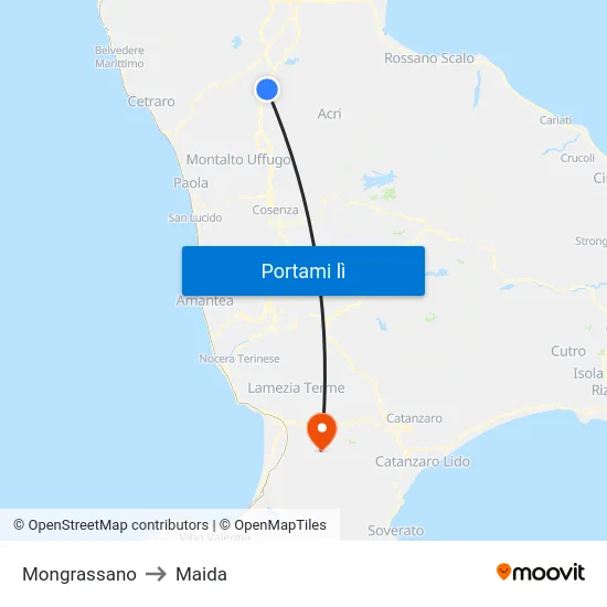 Mongrassano to Maida map
