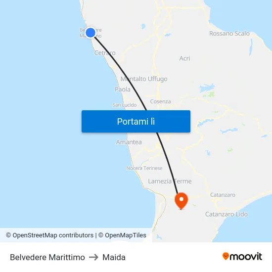 Belvedere Marittimo to Maida map