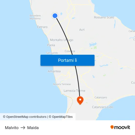 Malvito to Maida map