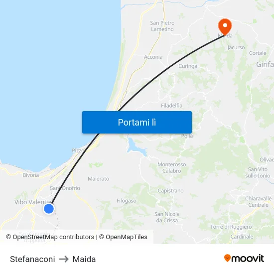 Stefanaconi to Maida map