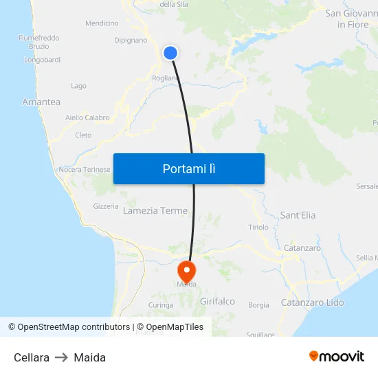 Cellara to Maida map