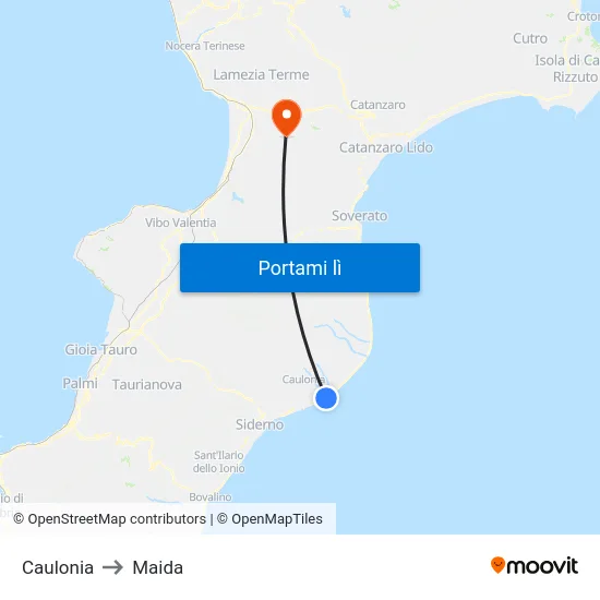 Caulonia to Maida map