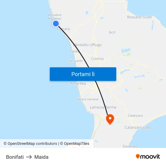Bonifati to Maida map