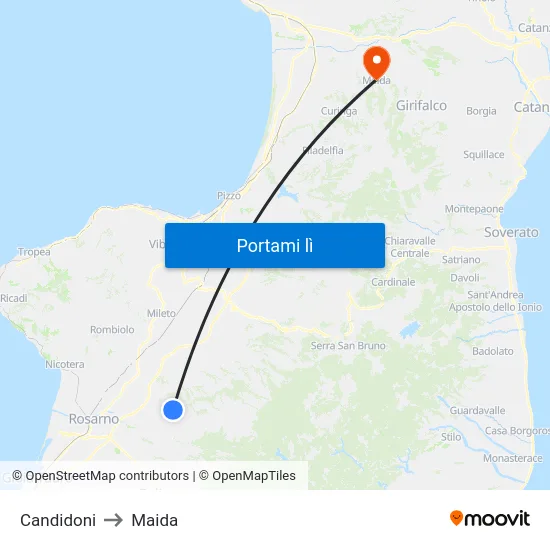 Candidoni to Maida map