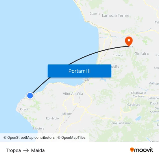 Tropea to Maida map