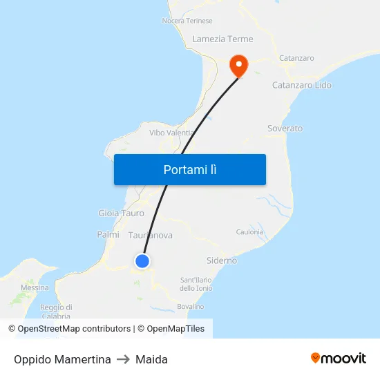 Oppido Mamertina to Maida map
