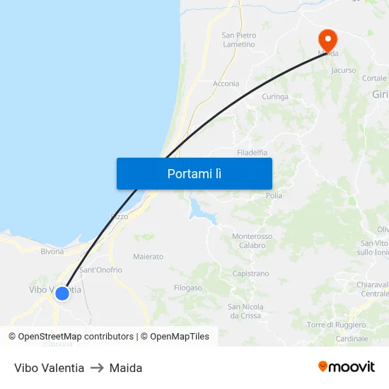 Vibo Valentia to Maida map