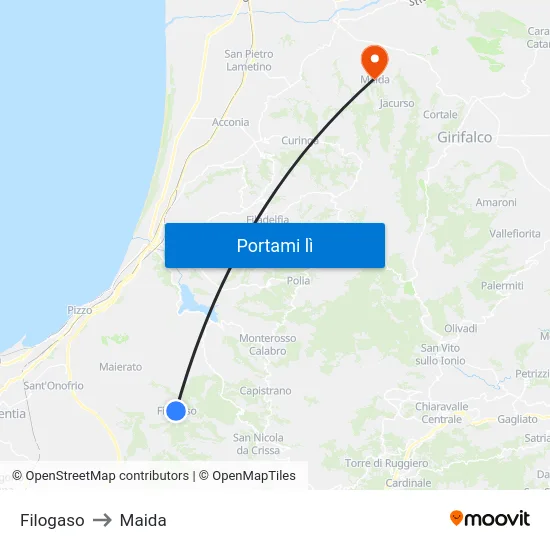 Filogaso to Maida map