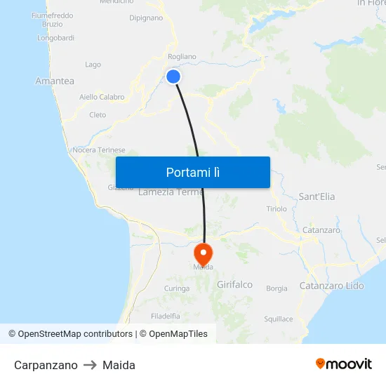 Carpanzano to Maida map