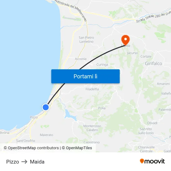 Pizzo to Maida map