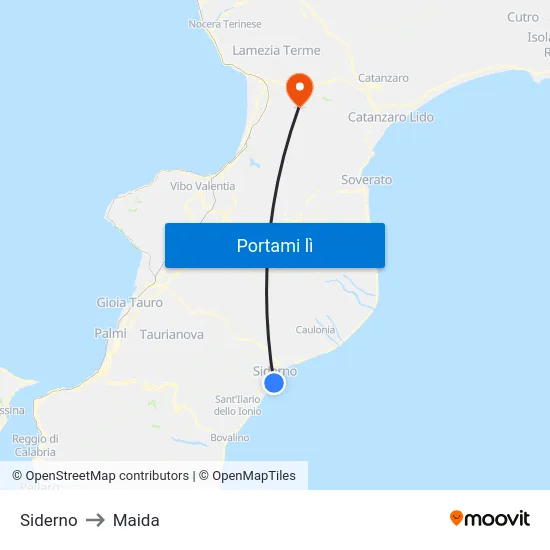 Siderno to Maida map