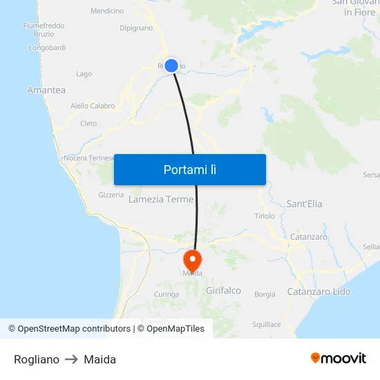 Rogliano to Maida map