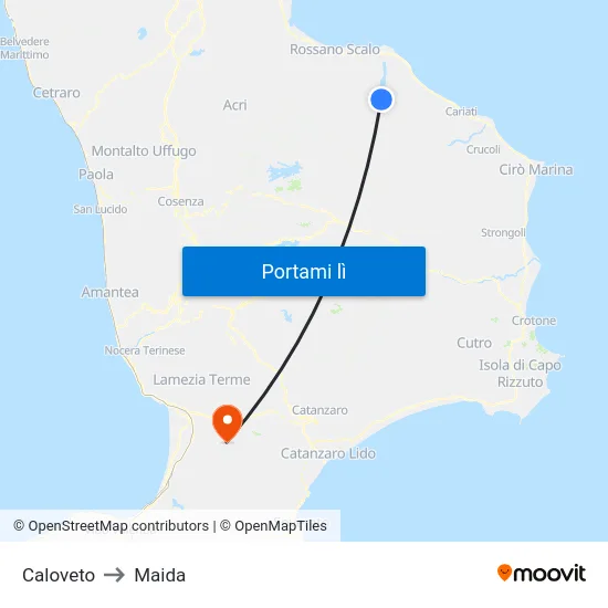 Caloveto to Maida map