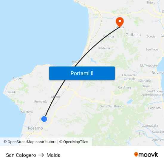 San Calogero to Maida map