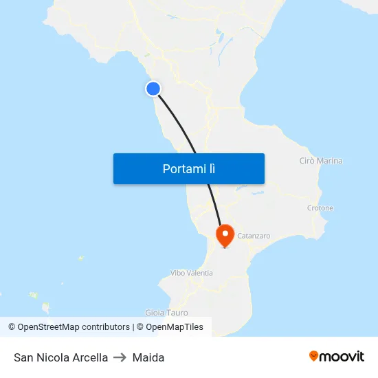 San Nicola Arcella to Maida map