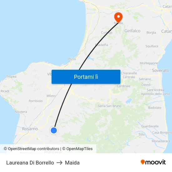 Laureana Di Borrello to Maida map