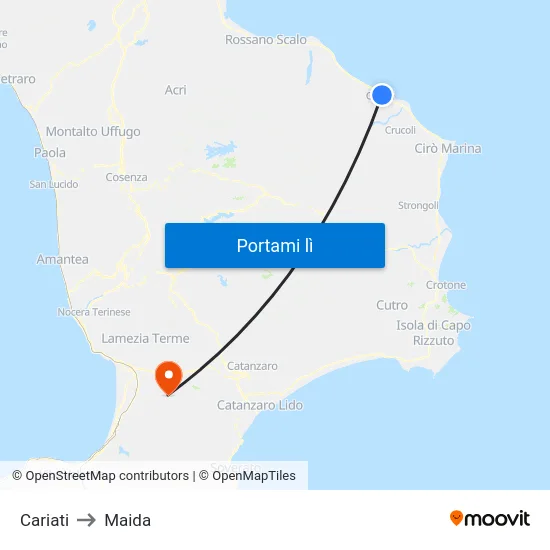 Cariati to Maida map