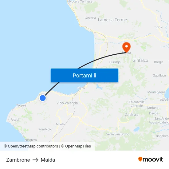 Zambrone to Maida map