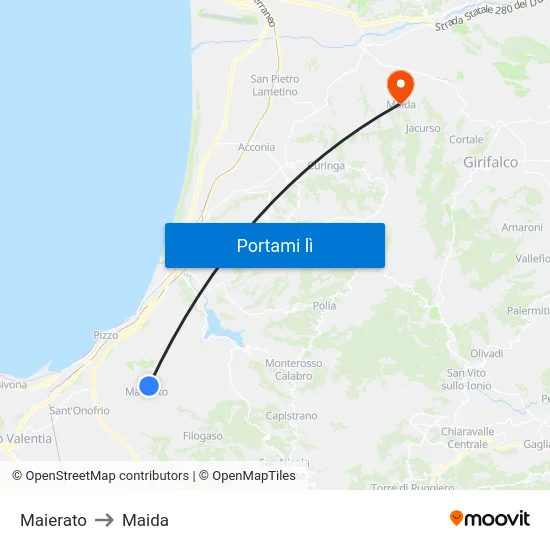 Maierato to Maida map