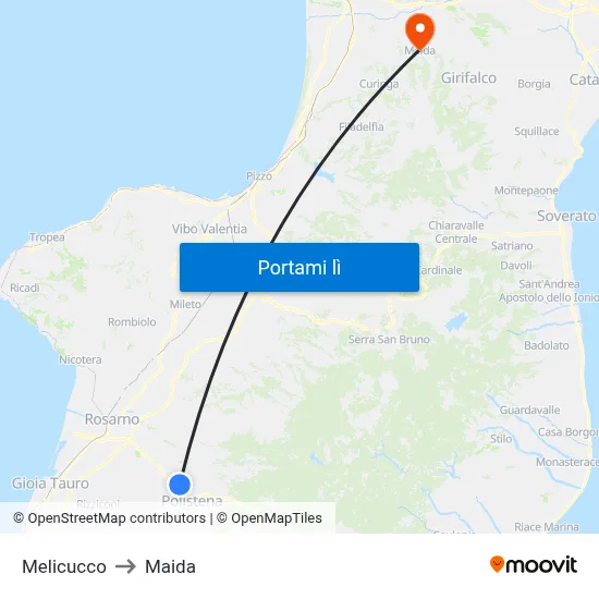 Melicucco to Maida map