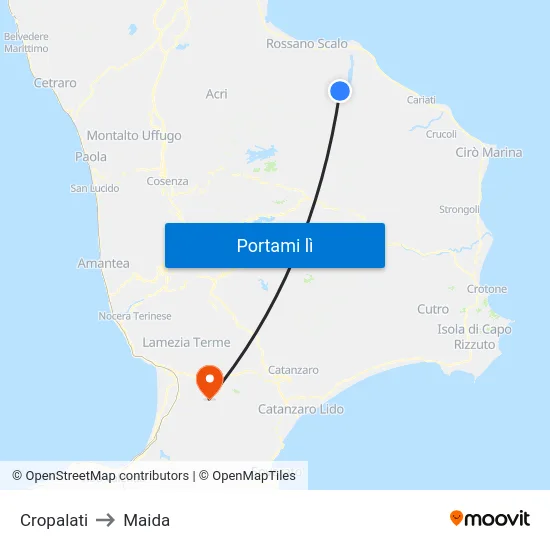 Cropalati to Maida map