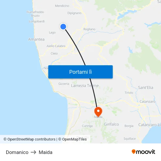 Domanico to Maida map