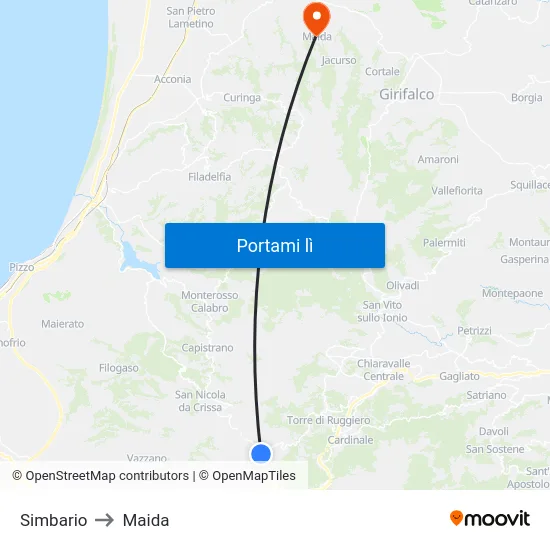 Simbario to Maida map