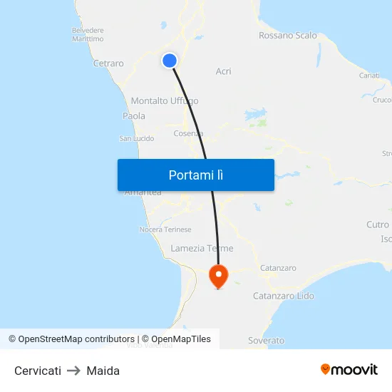 Cervicati to Maida map