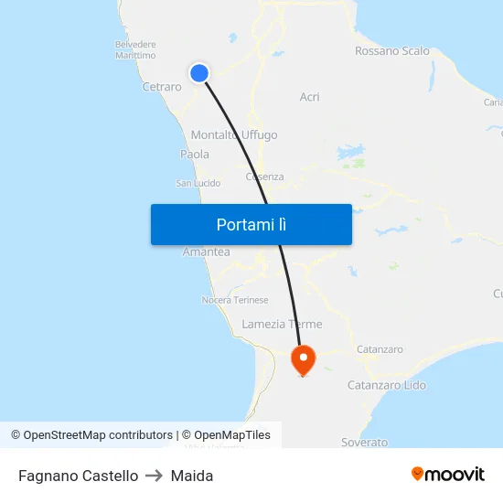 Fagnano Castello to Maida map