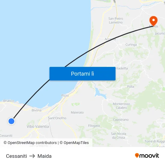 Cessaniti to Maida map