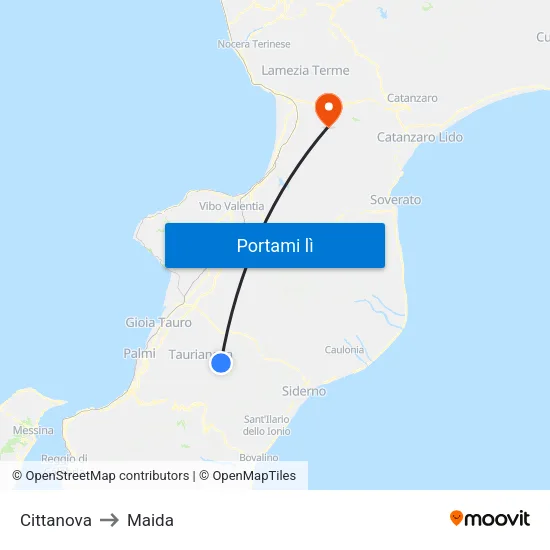 Cittanova to Maida map