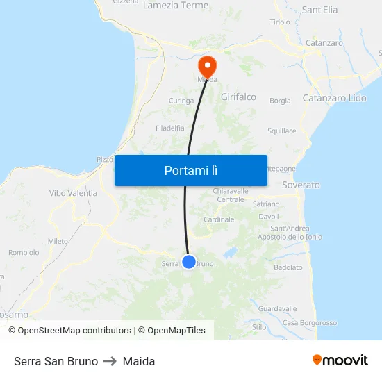 Serra San Bruno to Maida map