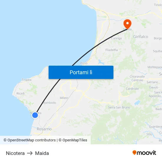 Nicotera to Maida map