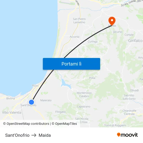 Sant'Onofrio to Maida map