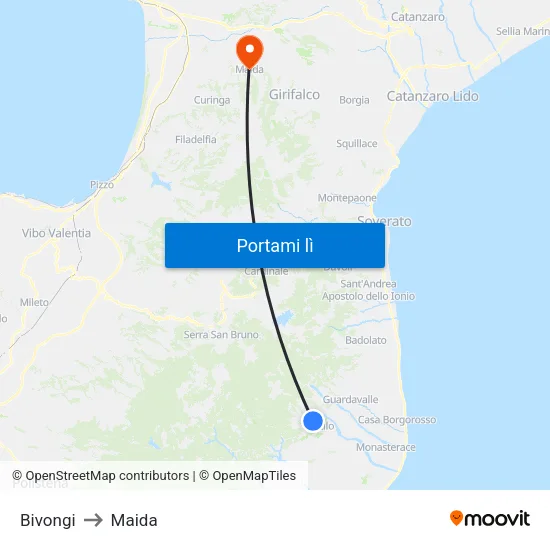 Bivongi to Maida map