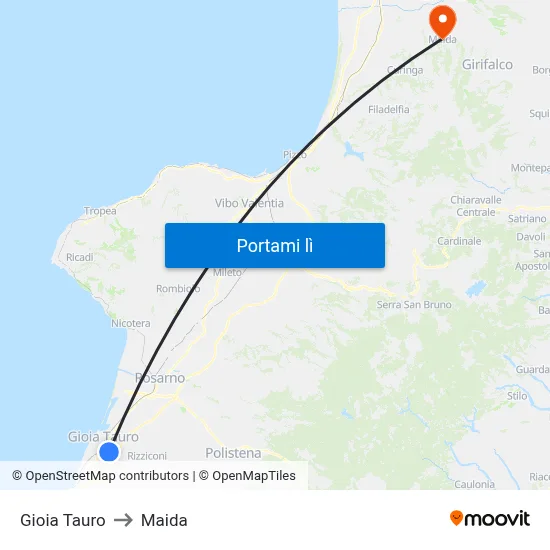 Gioia Tauro to Maida map