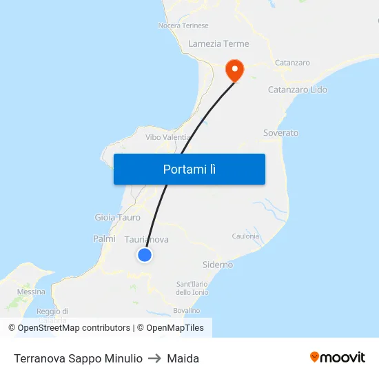 Terranova Sappo Minulio to Maida map
