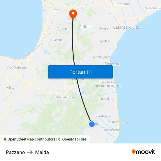 Pazzano to Maida map