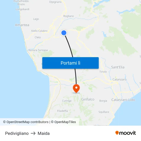 Pedivigliano to Maida map