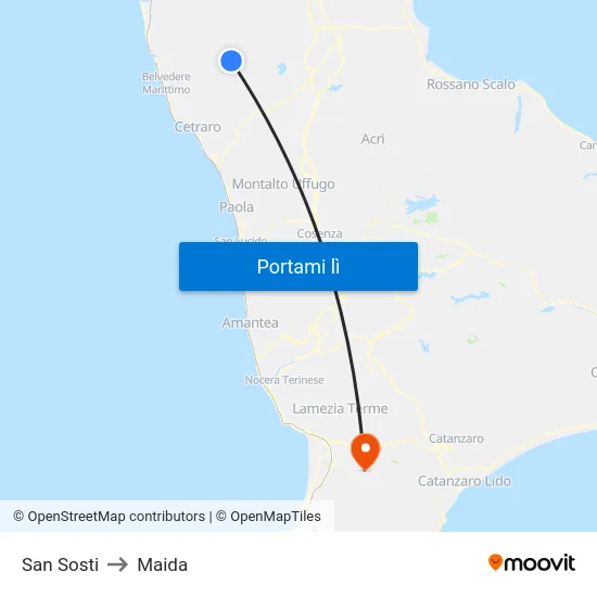 San Sosti to Maida map