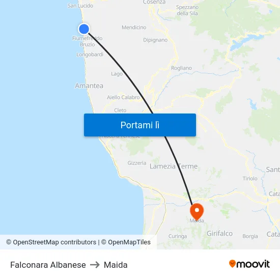 Falconara Albanese to Maida map