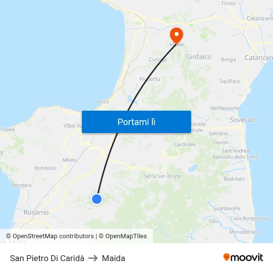 San Pietro Di Caridà to Maida map