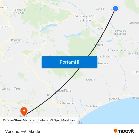 Verzino to Maida map