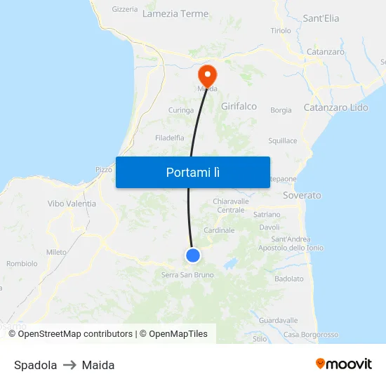 Spadola to Maida map
