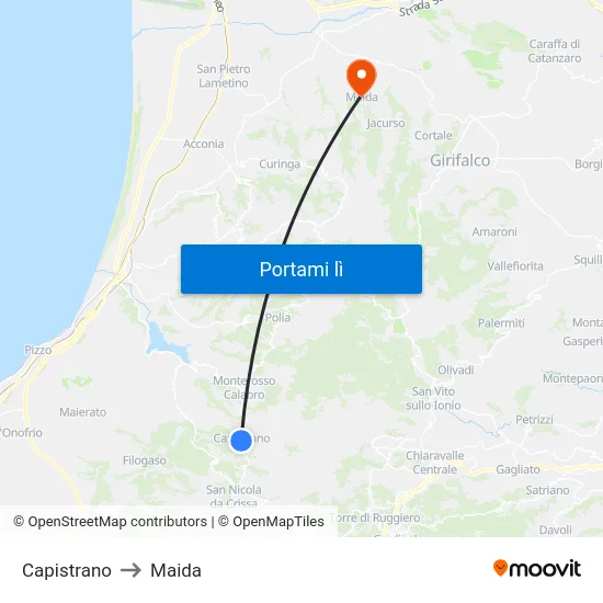Capistrano to Maida map