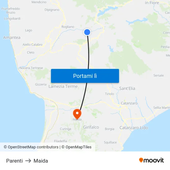 Parenti to Maida map