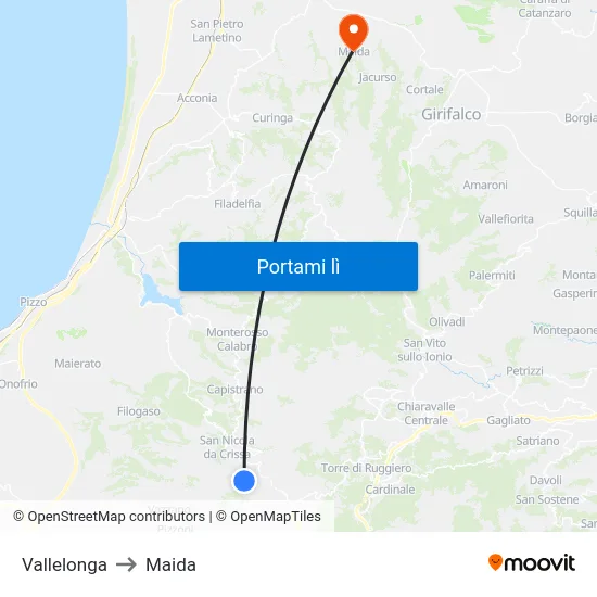 Vallelonga to Maida map